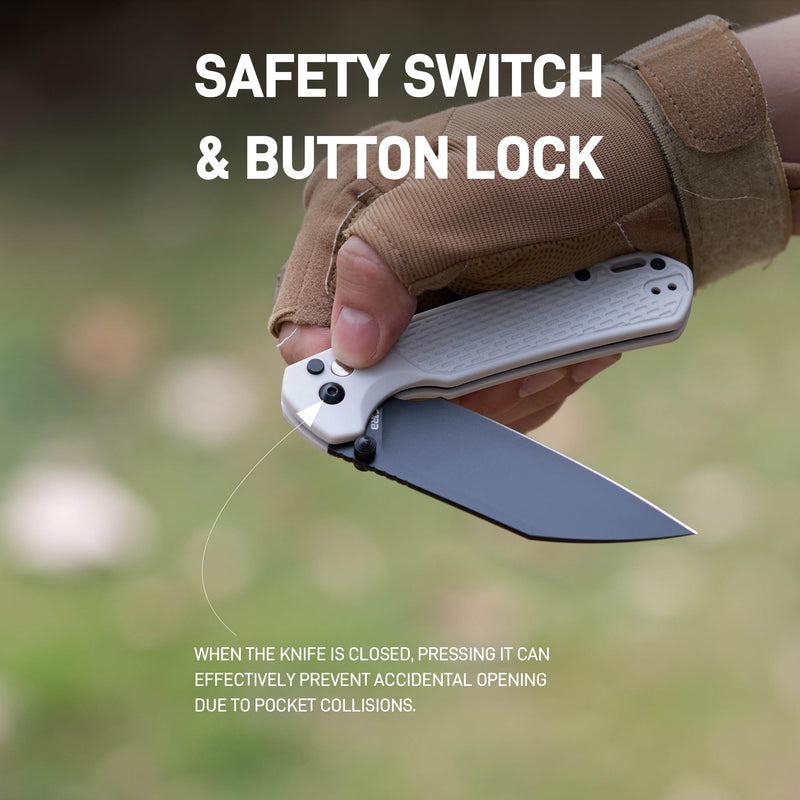 CJRB Large Pyrite-Light Button Lock with safety switch Knife White FRN Handle (3.7'' Black PVD Coating AR-RPM9 Blade) J1945L-BGY
