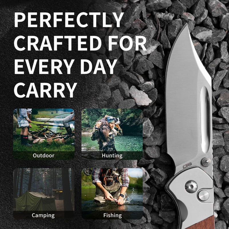 CJRB Bowie Pyrite J1942 AR-RPM9 Steel Blade Sand Polish Wood Handle Folding Knives Rosewood