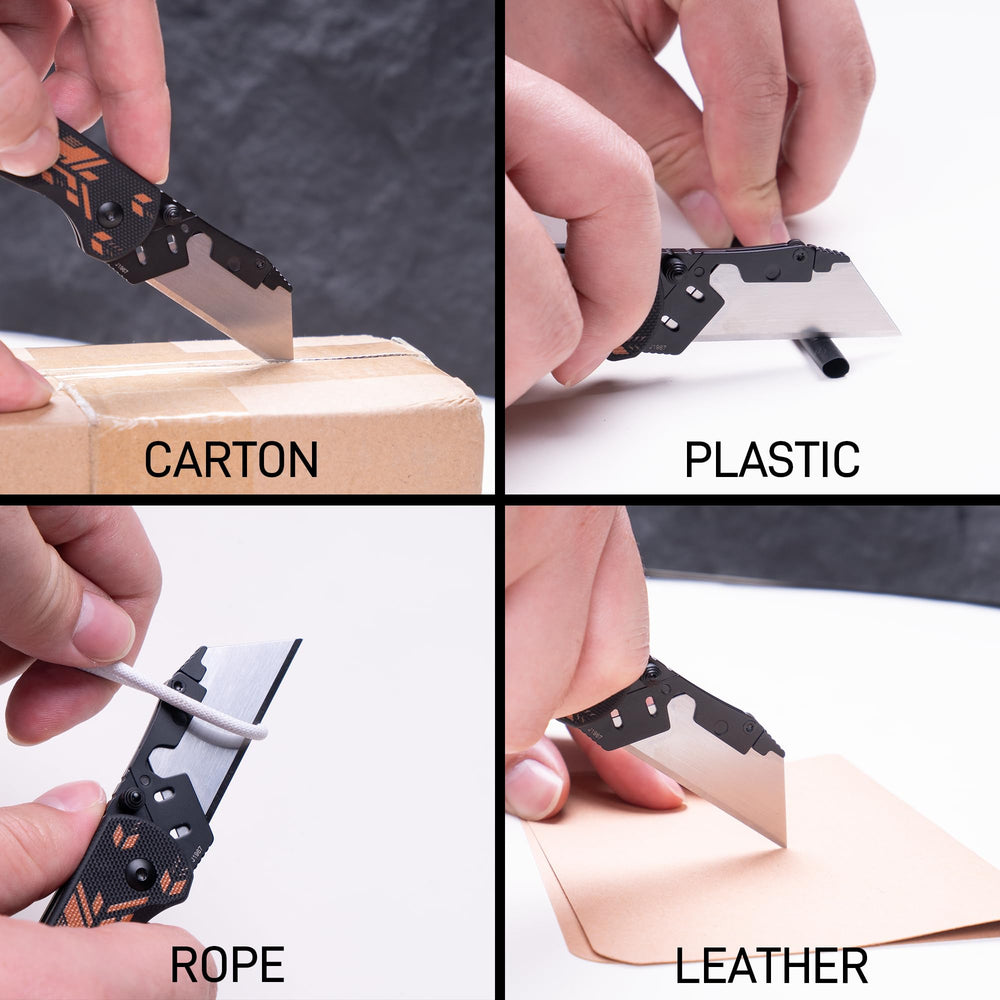 CJRB Boxer Button Lock Knife Black G10 Handle (2.3'' Stone Wash Steel Blade) J1967-BBK, with 10 pcs blades