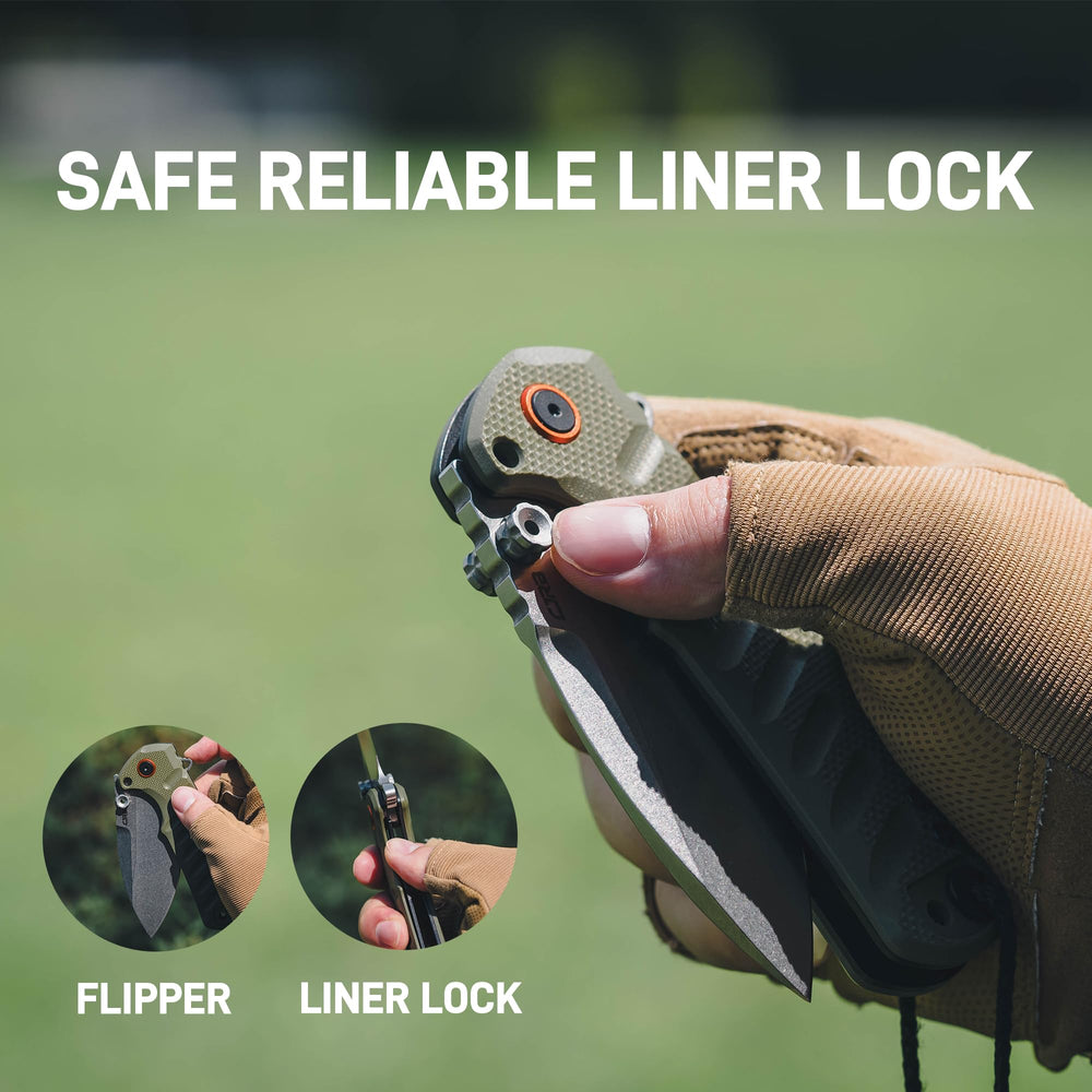 CJRB Tundra Liner Lock Flipper Knife Smooth Green G10 Handle (3.78'' Stone Wash D2 Blade) J1966-GN