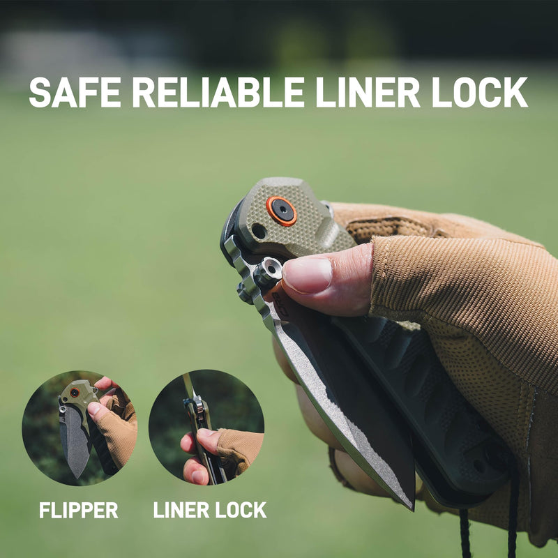 CJRB Tundra Liner Lock Flipper Knife Smooth Green G10 Handle (3.78'' Stone Wash D2 Blade) J1966-GN