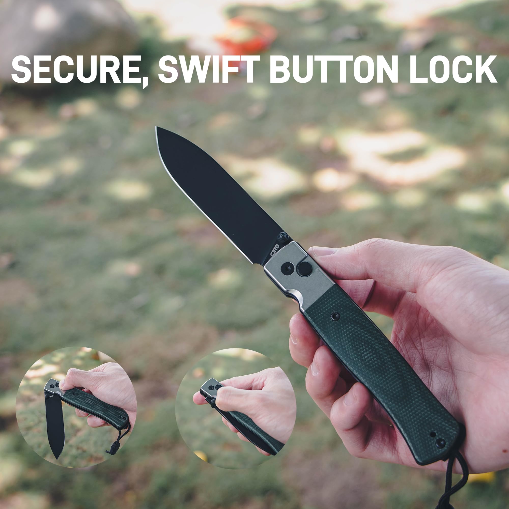 CJRB Glacier Button Lock Knife Smooth Steel + Micarta Han
