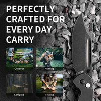 CJRB Bowie Pyrite J1942 AR-RPM9 Steel Blade Stone Wash Steel Handle Folding Knives, Black