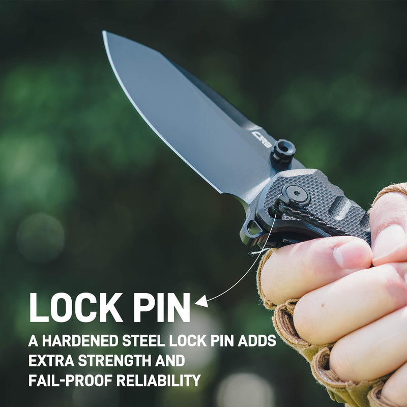 CJRB Tundra Liner Lock Knife Smooth Black G10 Handle (3.78'' Black PVD Coating D2 Blade) J1966-BBK
