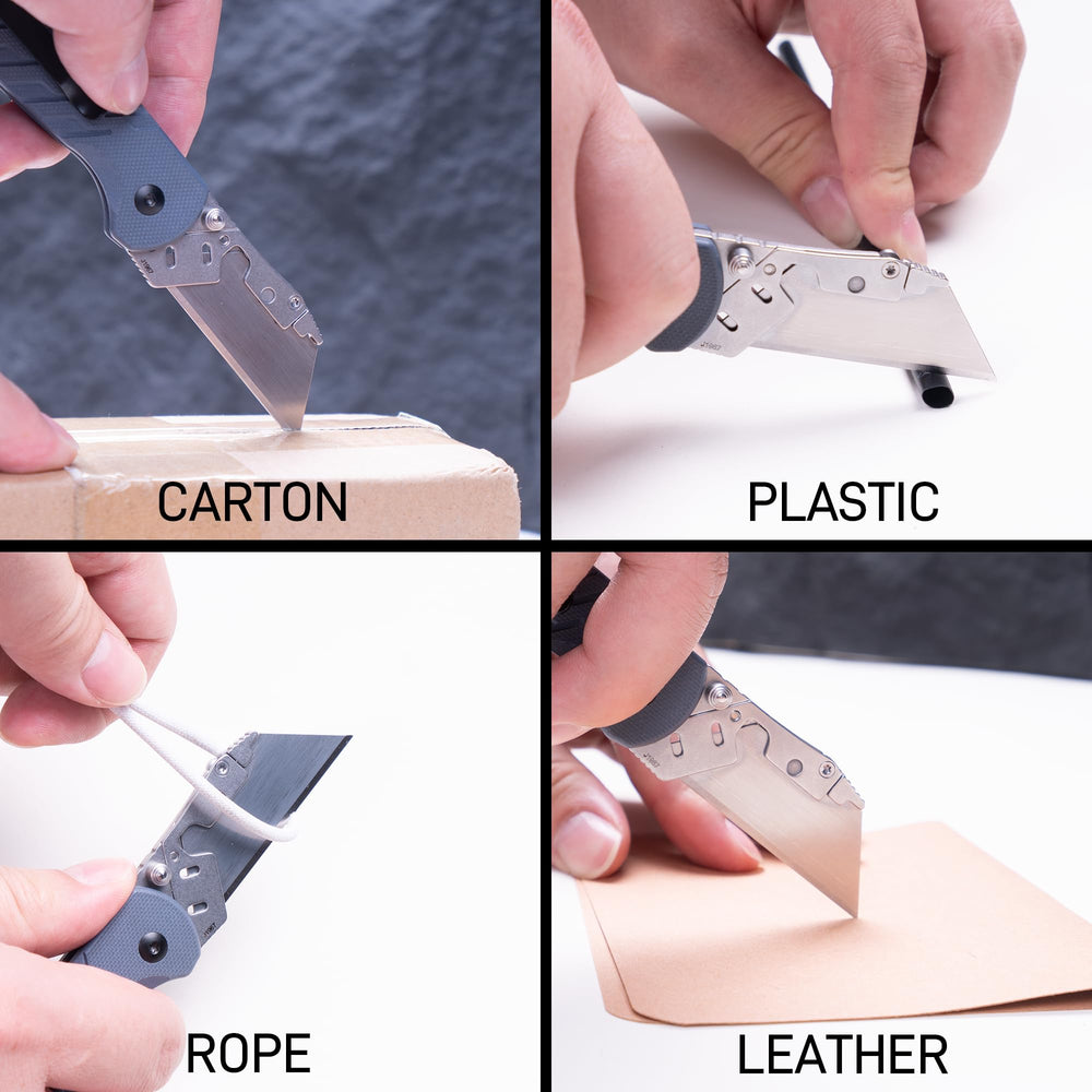 CJRB Boxer Button Lock Knife Blue G10 Handle (2.3'' Stone Wash Steel Blade) J1967-BU, with 10 pcs blades