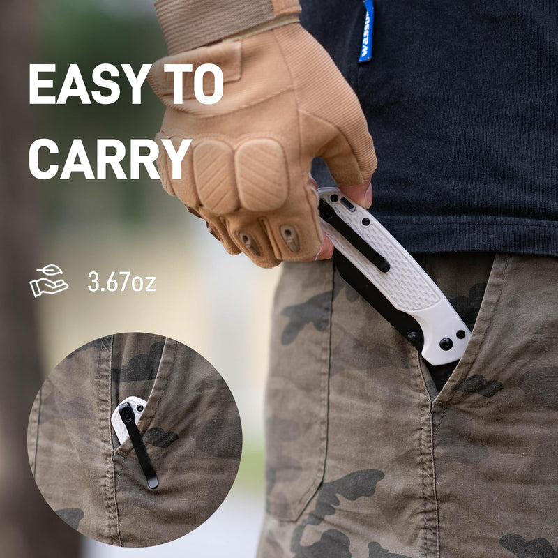 CJRB Large Pyrite-Light Button Lock with safety switch Knife White FRN Handle (3.7'' Black PVD Coating AR-RPM9 Blade) J1945L-BGY