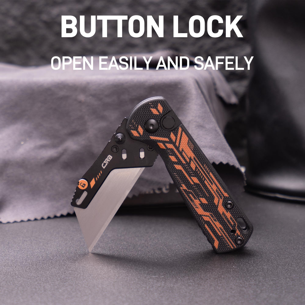 CJRB Boxer Button Lock Knife Black G10 Handle (2.3'' Stone Wash Steel Blade) J1967-BBK, with 10 pcs blades