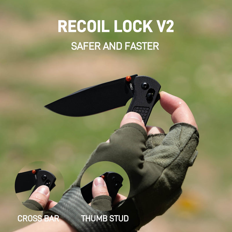 CJRB Bolt Thumbs Stud Recoil Lock Knife Black G10 Handle (3.25'' Black PVD Coating AR-RPM9 Blade) J1960-BBK