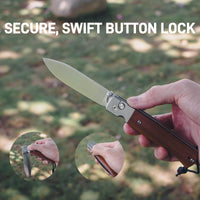 CJRB Glacier Button Lock Knife Smooth Steel + Wood Handle (3.54'' Sand polish AR-RPM9 Blade) J1961-WD