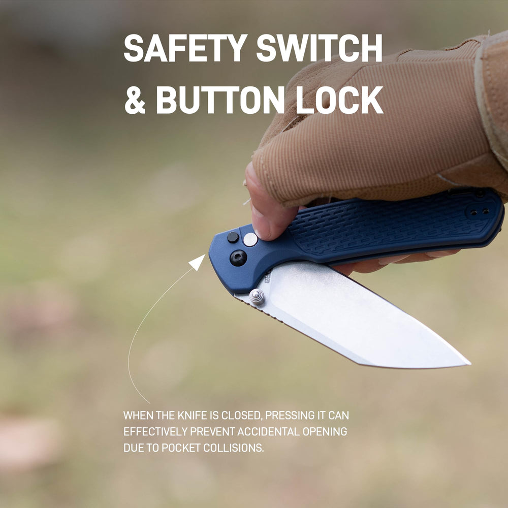 CJRB Large Pyrite-Light Button Lock with safety switch Knife FRN Handle (3.7'' Stonewash CPM S90V Blade) J1945LG-BU