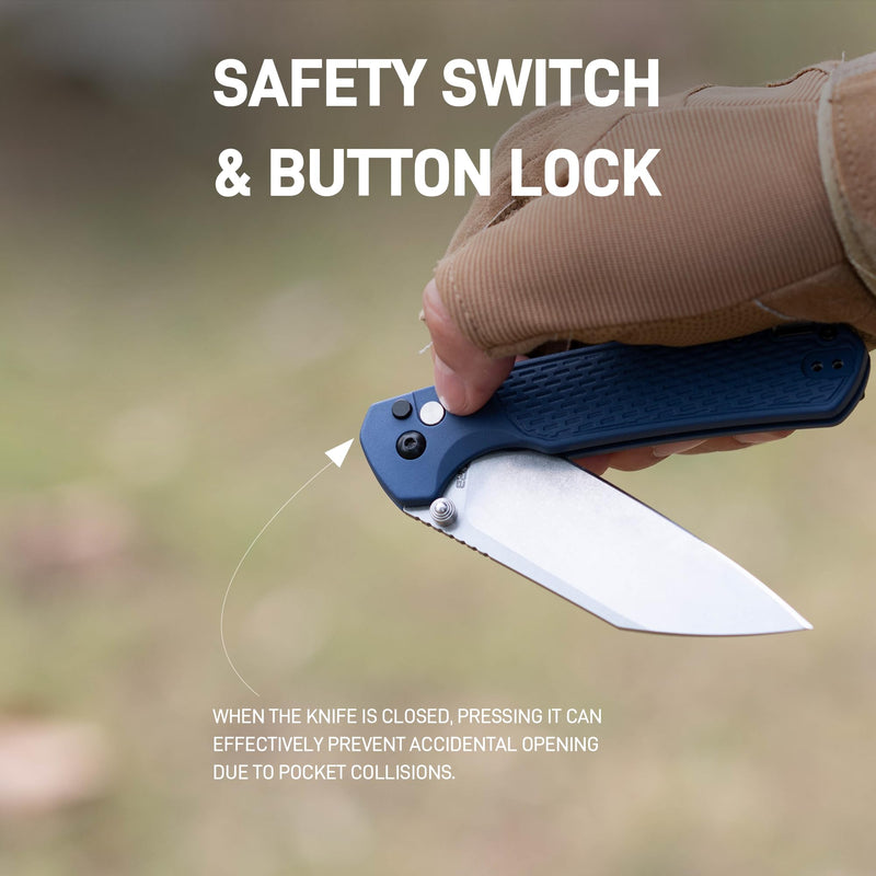 CJRB Large Pyrite-Light Button Lock with safety switch Knife FRN Handle (3.7'' Stonewash CPM S90V Blade) J1945LG-BU