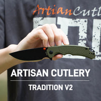 ArtisanCutlery Tradition V2 Liner Lock Knife Green G10 Handle (3.58'' Black PVD Coating AR-RPM9 Blade) 1702M-BGN