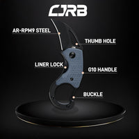 CJRB Anansi J1964 AR-RPM9 Steel Blade G10 Handle Folding Knives Blue G10 Handle/Black PVD Finish