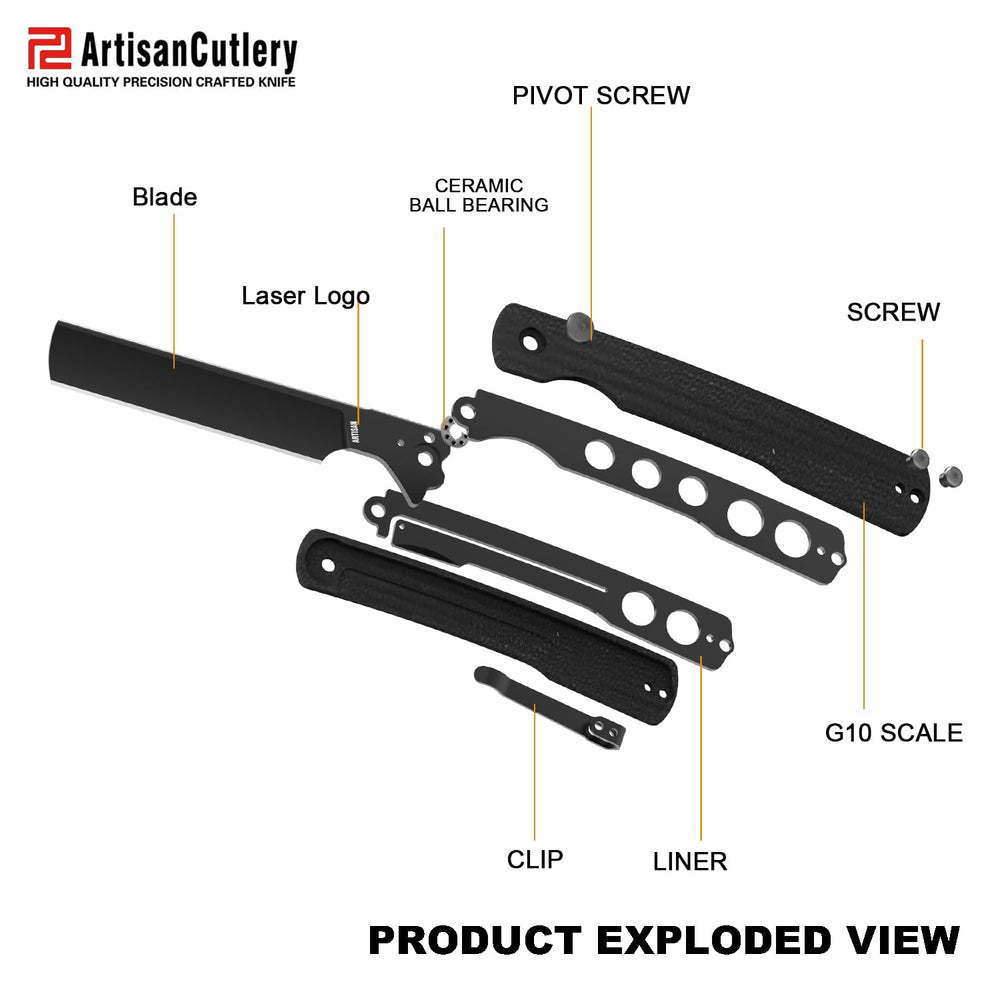 ArtisanCutlery Orthodox V2 Flipper & Liner Lock Knife Black G10 Handle (3.54'' Black PVD Coating AR-RPM9 Blade) 1883P-BBK