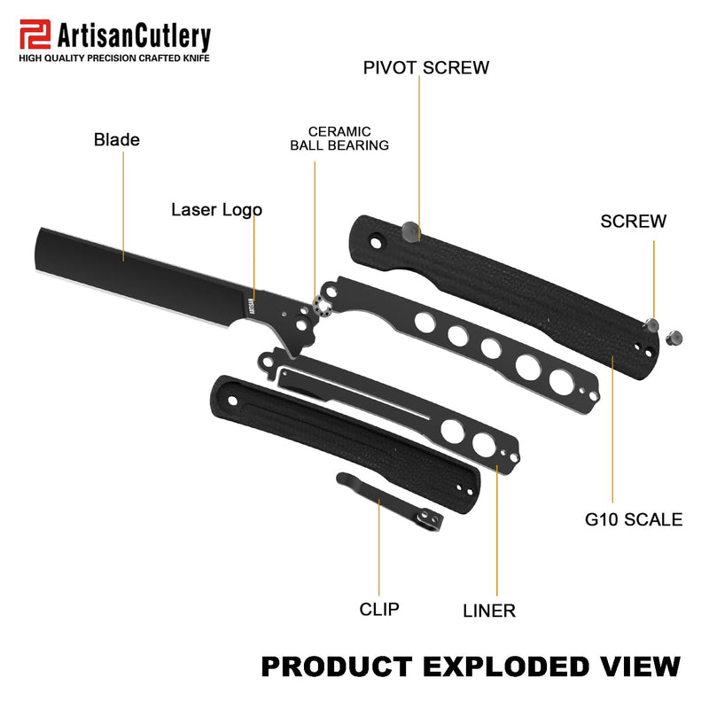 ArtisanCutlery Orthodox V2 Flipper & Liner Lock Knife Black G10 Handle (3.54'' Black PVD Coating AR-RPM9 Blade) 1883P-BBK