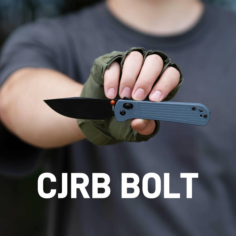 CJRB Bolt Thumbs Stud Recoil Lock Knife Blue G10 Handle (3.25'' Black PVD Coating AR-RPM9 Blade) J1960-BGY