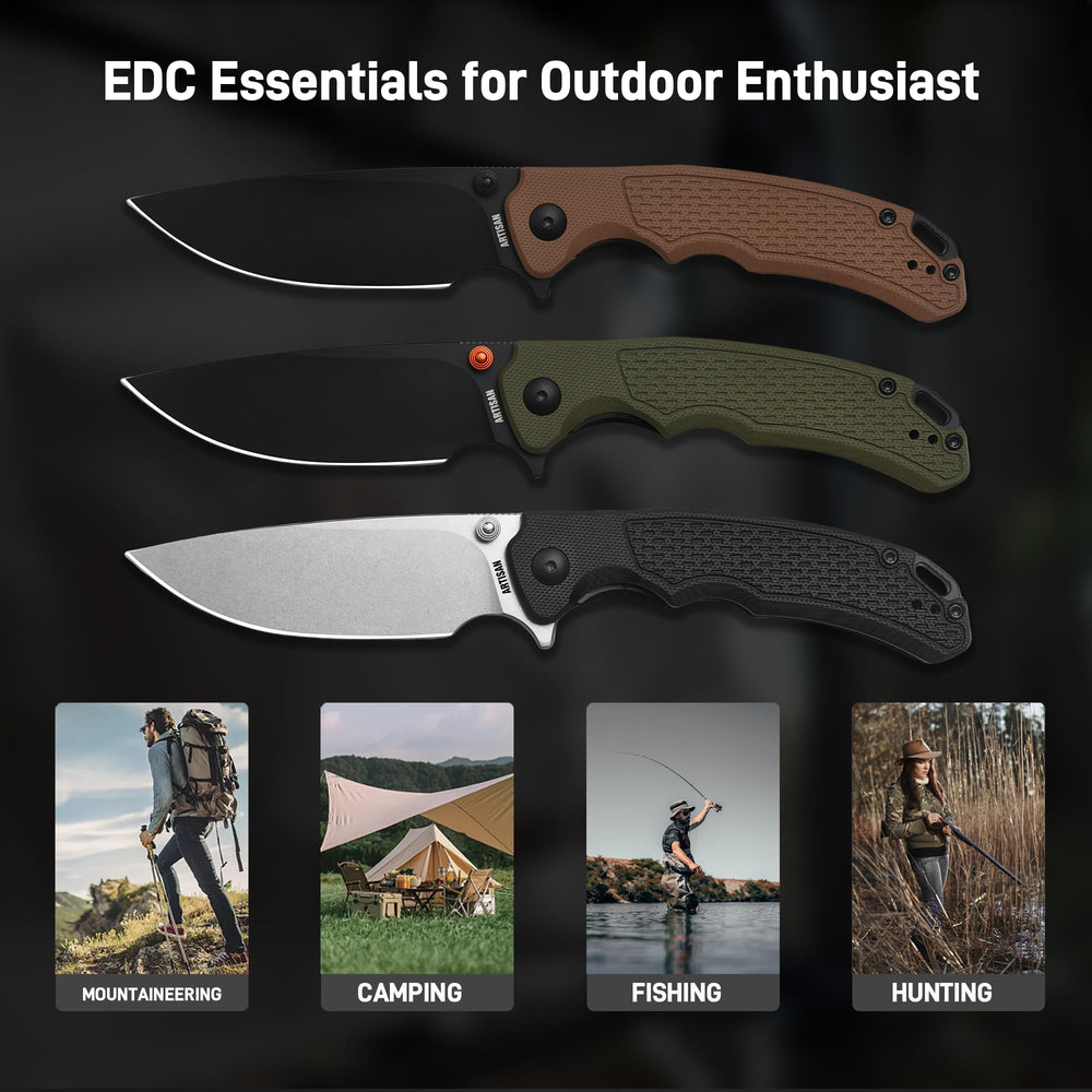 ArtisanCutlery Tradition V2 Liner Lock Knife Green G10 Handle (3.58'' Black PVD Coating AR-RPM9 Blade) 1702M-BGN