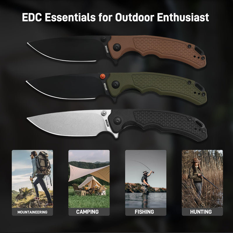 ArtisanCutlery Tradition V2 Liner Lock Knife Green G10 Handle (3.58'' Black PVD Coating AR-RPM9 Blade) 1702M-BGN