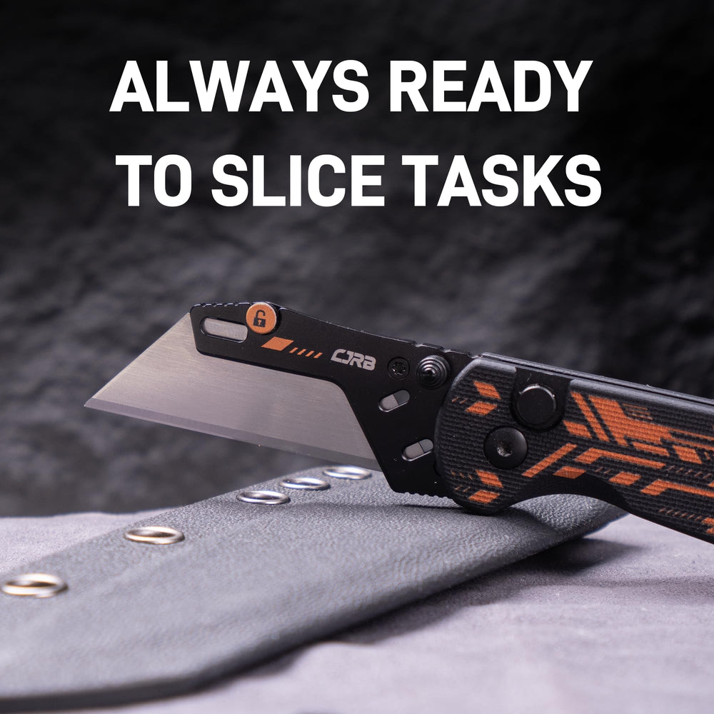 CJRB Boxer Button Lock Knife Black G10 Handle (2.3'' Stone Wash Steel Blade) J1967-BBK, with 10 pcs blades