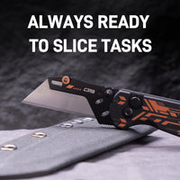 CJRB Boxer Button Lock Knife Black G10 Handle (2.3'' Stone Wash Steel Blade) J1967-BBK, with 10 pcs blades