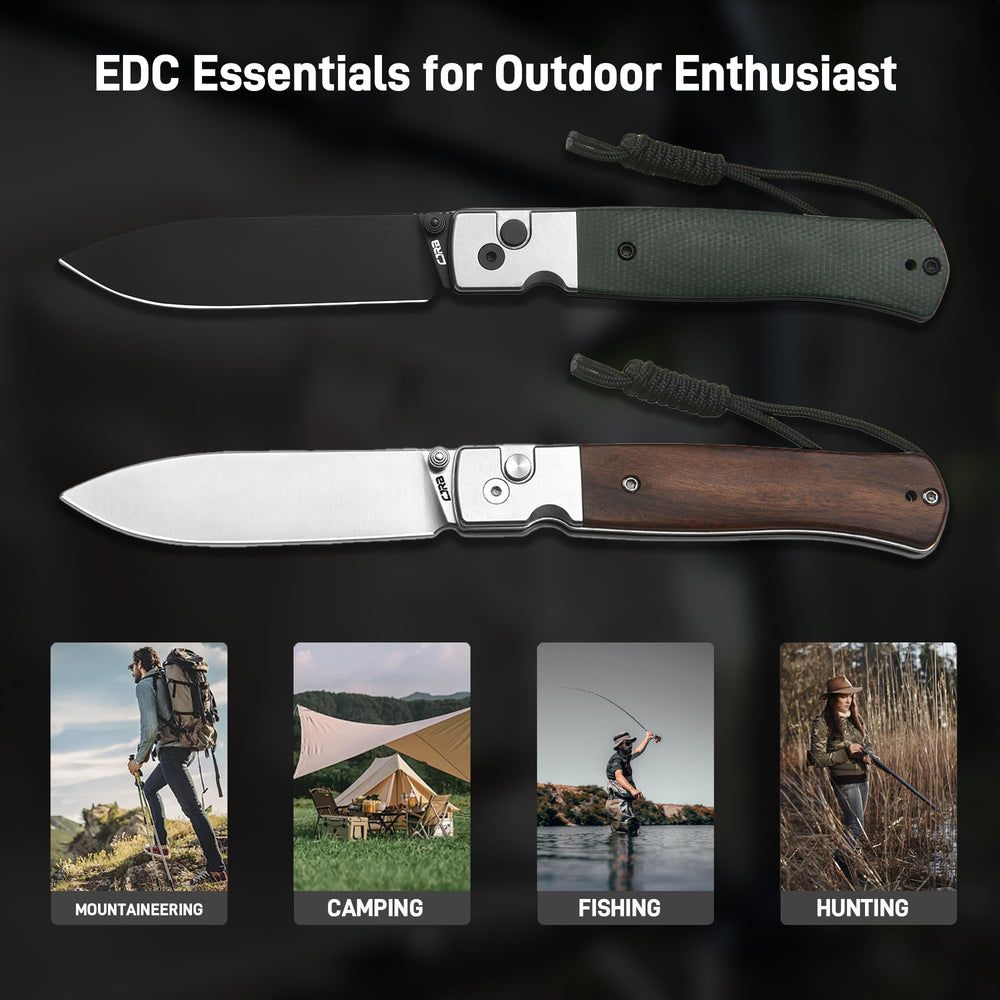 CJRB Glacier Button Lock Knife Smooth Steel + Wood Handle (3.54'' Sand polish AR-RPM9 Blade) J1961-WD