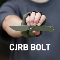 CJRB Bolt Thumbs Stud Recoil Lock Knife Green G10 Handle (3.25'' Stone Wash AR-RPM9 Blade) J1960-GN