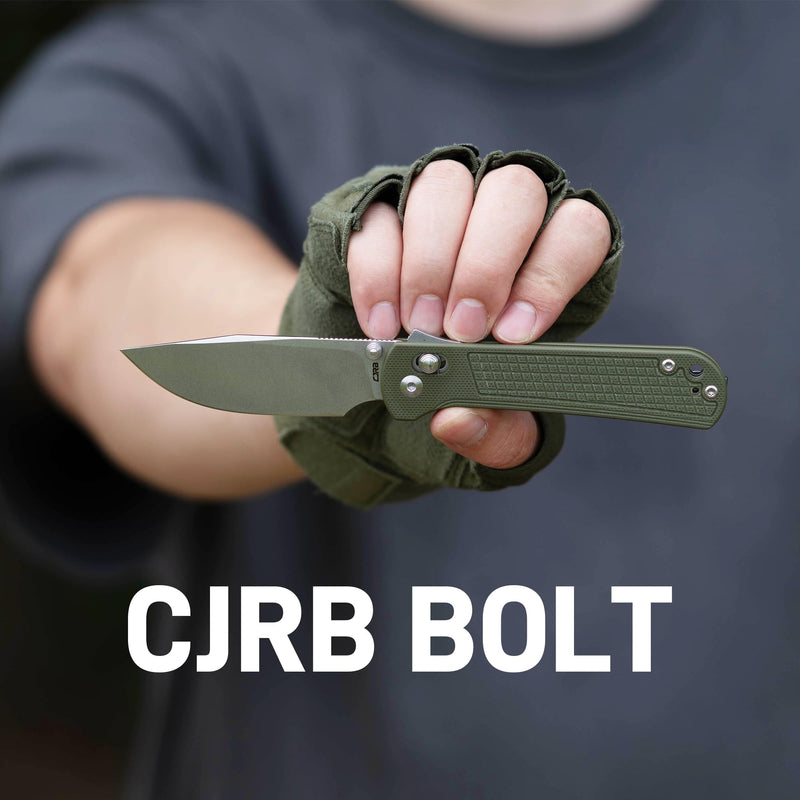 CJRB Bolt Thumbs Stud Recoil Lock Knife Green G10 Handle (3.25'' Stone Wash AR-RPM9 Blade) J1960-GN