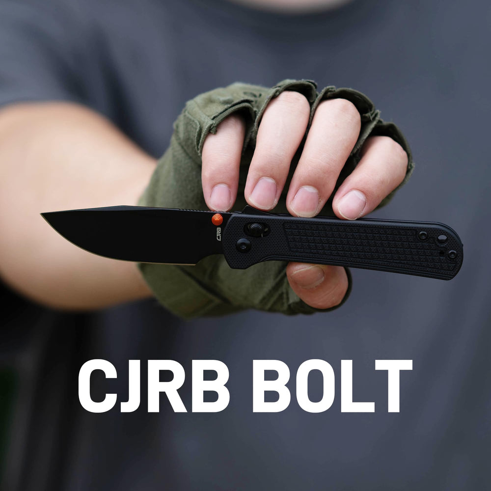 CJRB Bolt Thumbs Stud Recoil Lock Knife Black G10 Handle (3.25'' Black PVD Coating AR-RPM9 Blade) J1960-BBK
