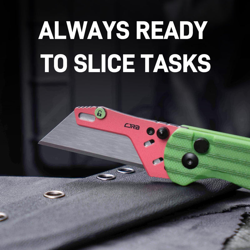 CJRB Boxer Button Lock Knife Green G10 Handle (2.3'' Stone Wash Steel Blade) J1967-WM, with 10 pcs blades