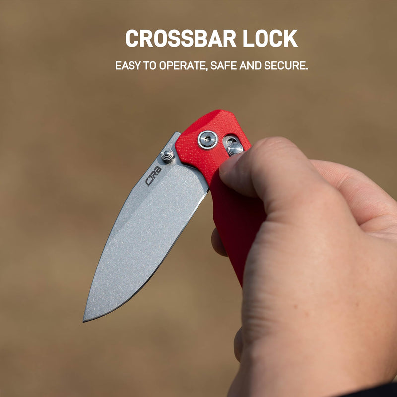 CJRB Maximal Crossbar Lock Knife Red G10 Handle (2.95'' Stone Wash AR-RPM9 Blade) J1954-RE