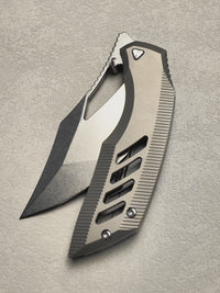 ArtisanCutlery Dark Wing Thumb Hole & Front Flipper Frame Lock EDC Knife Titanium Handle(3.63'' S35VN Stone Wash Blade ) 1887G-GY