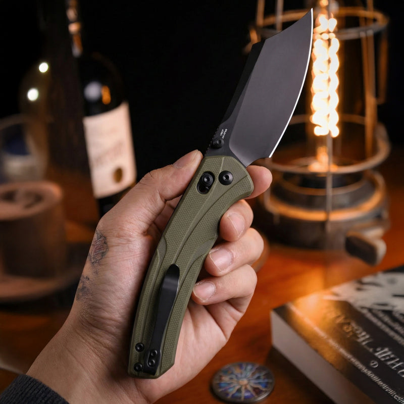 ArtisanCutlery Simoon Recoil Lock V2 Knife Green G10 Handle (3.47'' Black PVD Coating AR-RPM9 Blade) 1882P-BGN