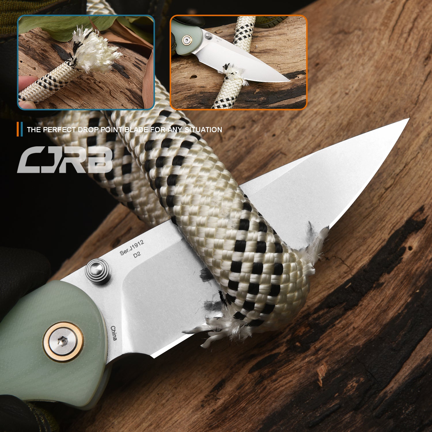 CJRB Feldspar J1912 D2/AR-RPM9 Blade G10(contoured & CNC pattern texture) Handle Folding Knives