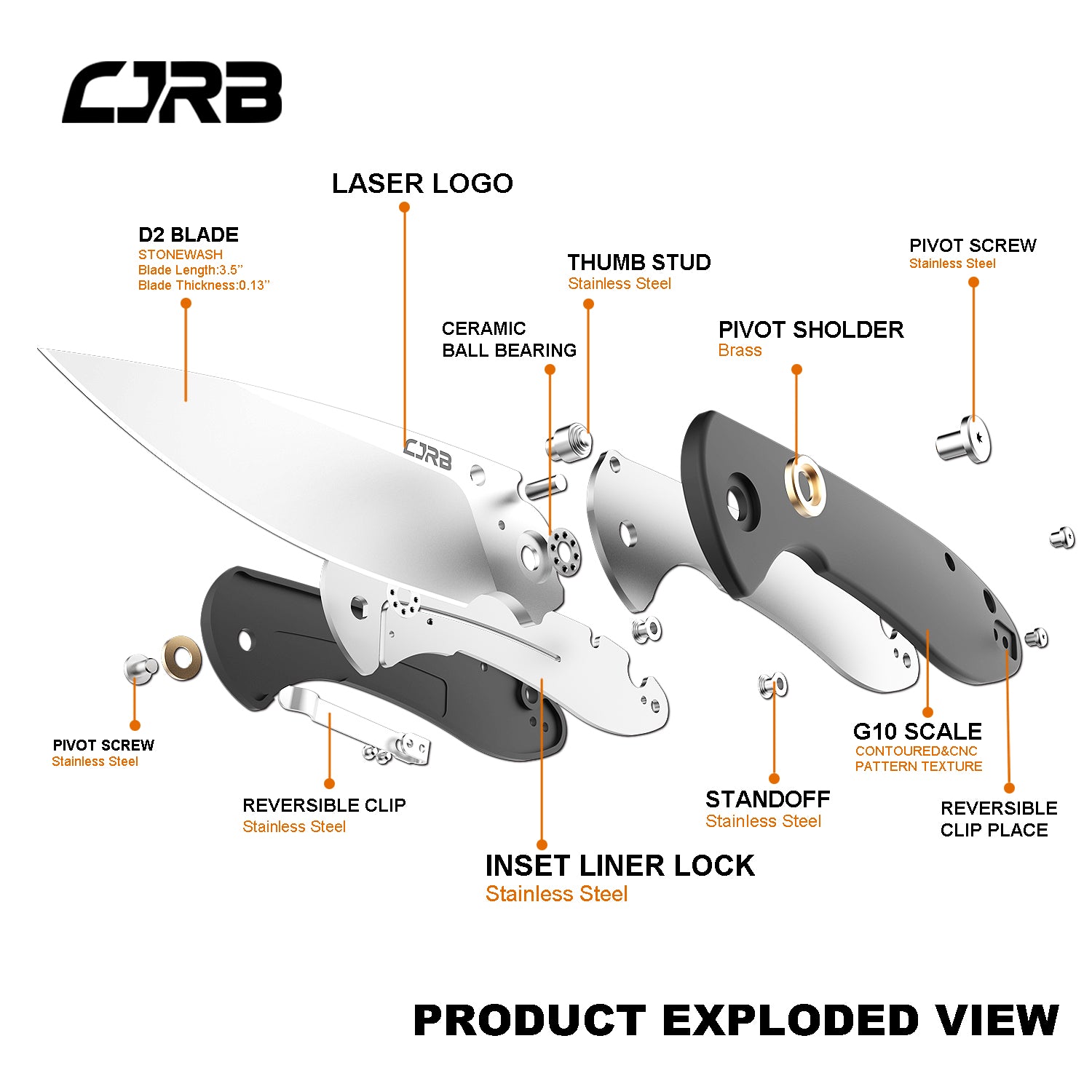CJRB Feldspar J1912 D2 Blade G10(contoured & CNC pattern texture) Handle Folding Knives
