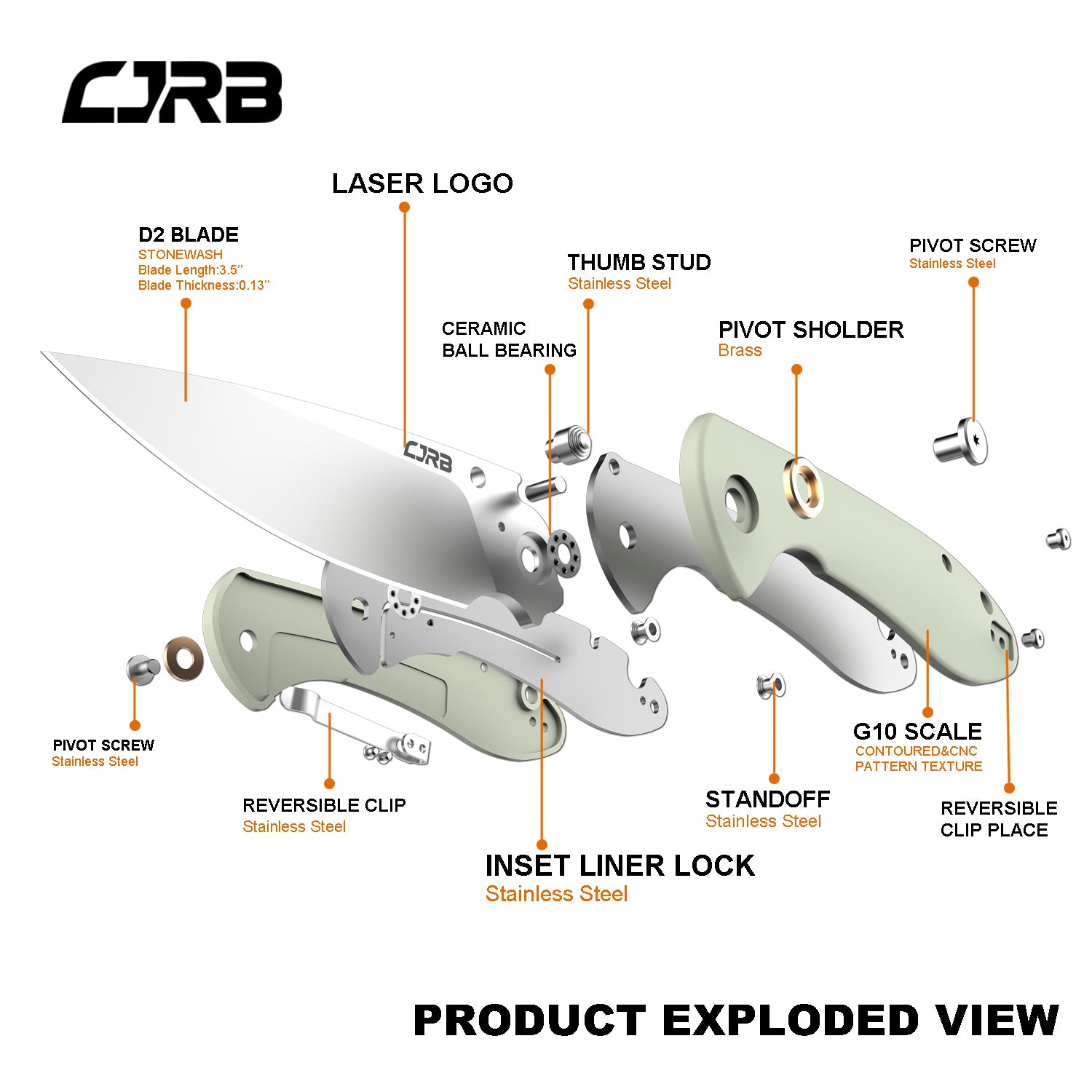 CJRB Feldspar J1912 D2/AR-RPM9 Blade G10(contoured & CNC pattern texture) Handle Folding Knives