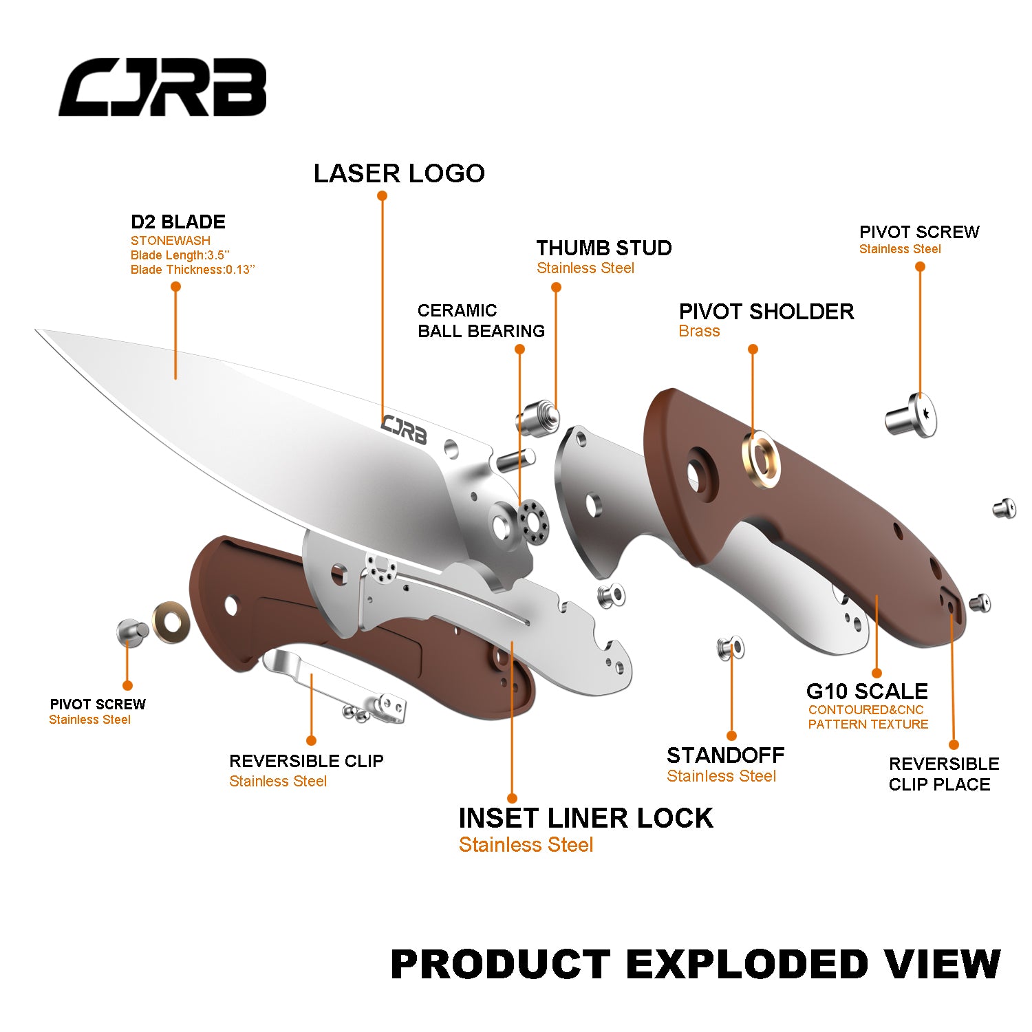 CJRB Feldspar J1912 D2/AR-RPM9 Blade G10(contoured & CNC pattern texture) Handle Folding Knives