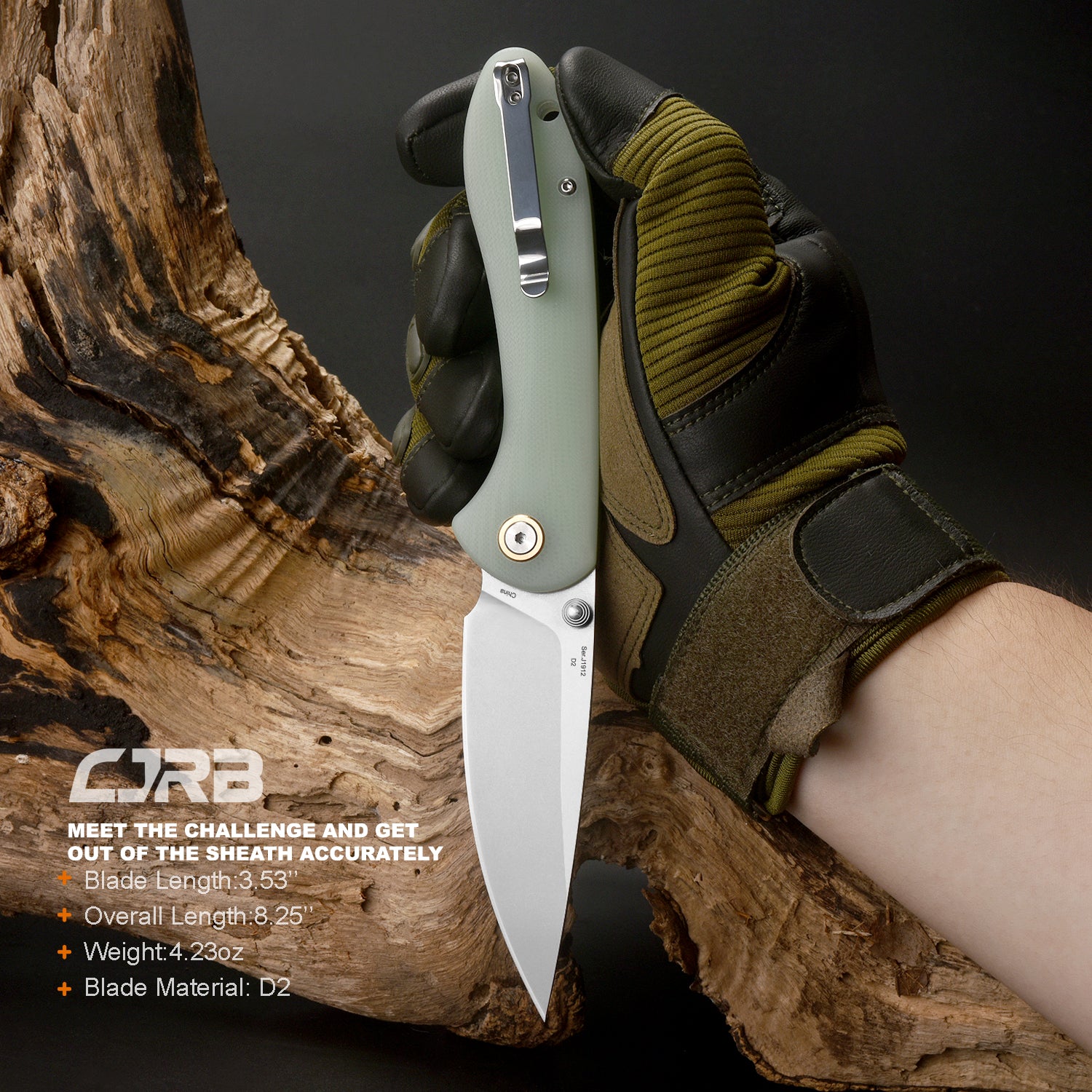 CJRB Feldspar J1912 D2/AR-RPM9 Blade G10(contoured & CNC pattern texture) Handle Folding Knives