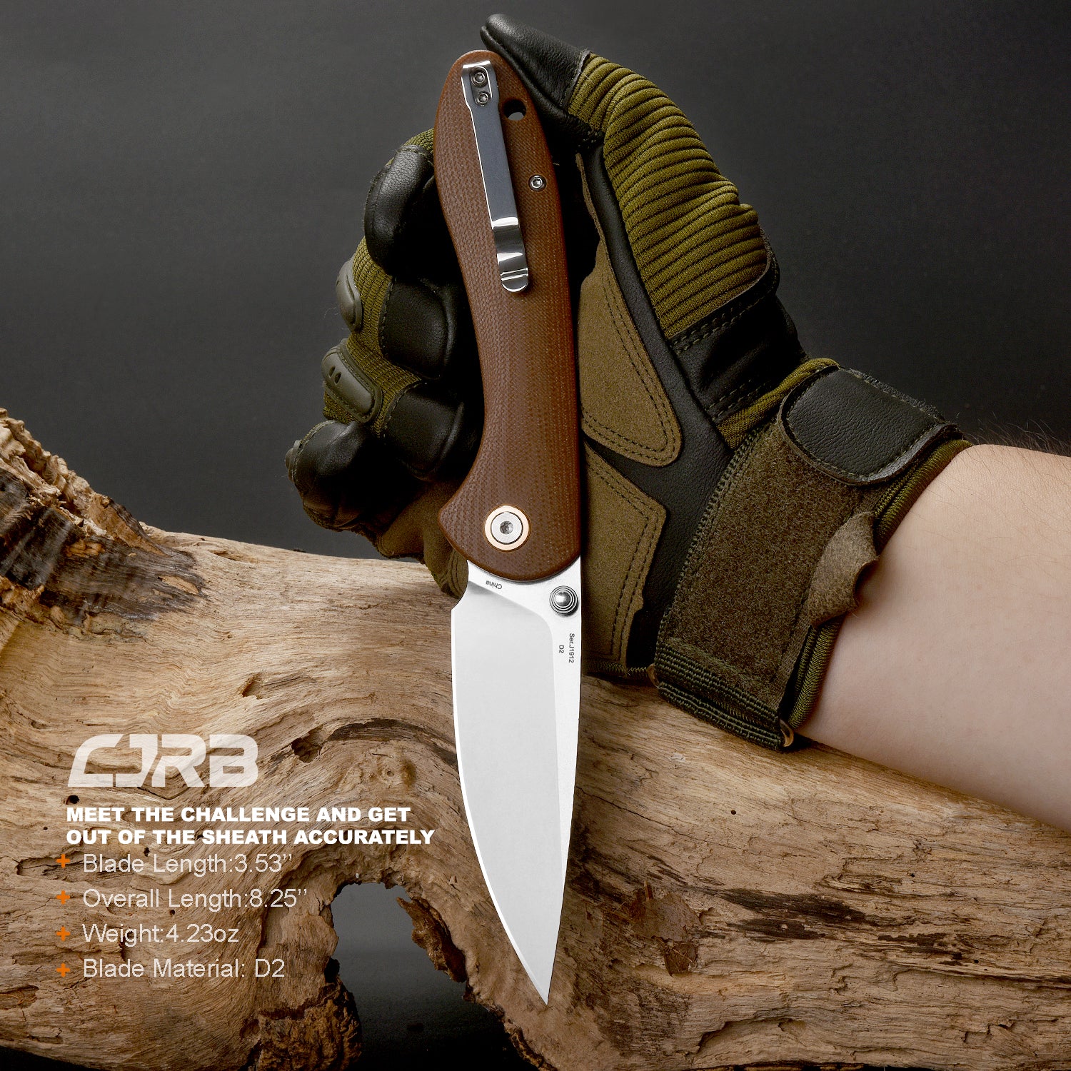 CJRB Feldspar J1912 D2/AR-RPM9 Blade G10(contoured & CNC pattern texture) Handle Folding Knives