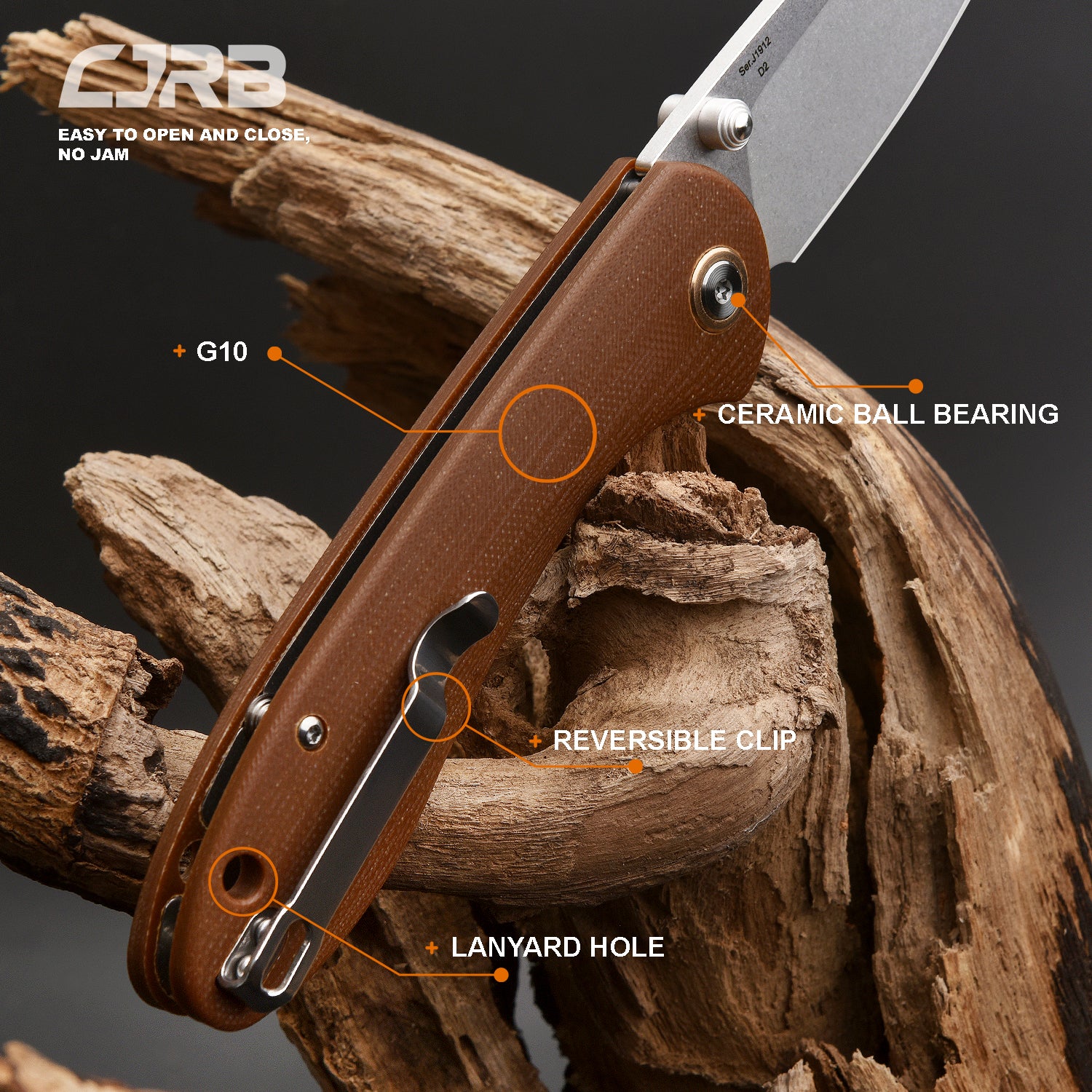 CJRB Feldspar J1912 D2/AR-RPM9 Blade G10(contoured & CNC pattern texture) Handle Folding Knives