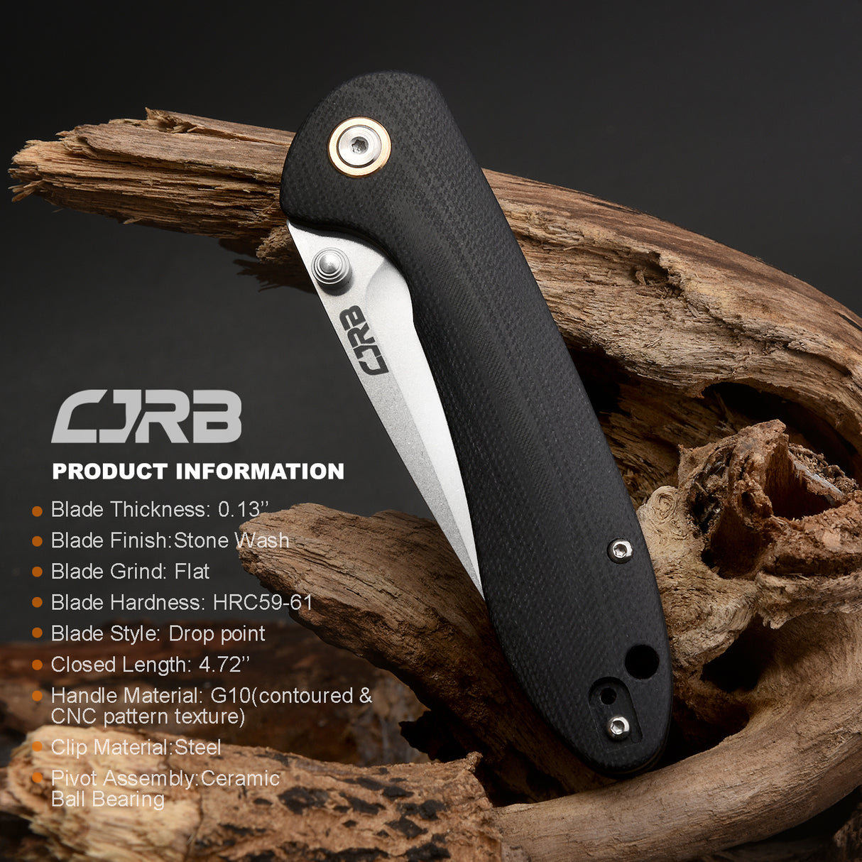 CJRB Feldspar J1912 D2/AR-RPM9 Blade G10(contoured & CNC pattern texture) Handle Folding Knives