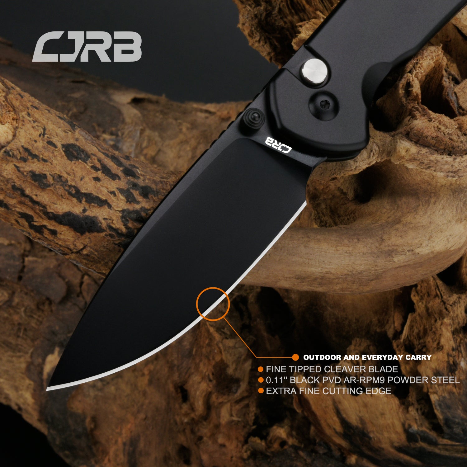 CJRB Large Pyrite Folding Knife - AR-RPM9 Blade, Steel Handle