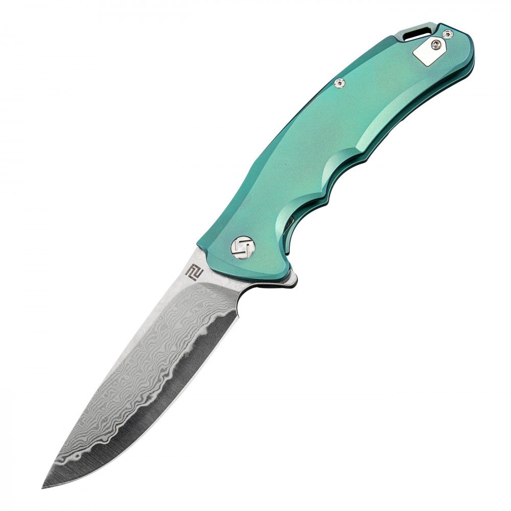 ATZ-1702GD Folding Knives - Damascus Blade, Titanium Handle