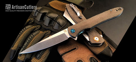 Artisan Cutlery Shark ATZ-1707P D2 Blade Micarta Handle Folding Knives