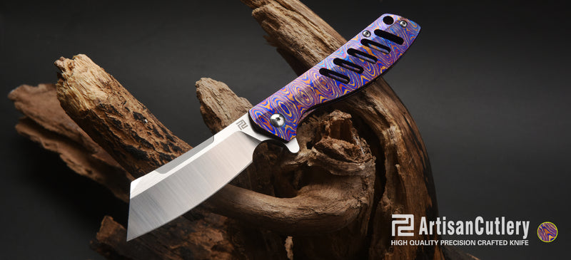 Artisan Cutlery Tomahawk ATZ-1815GS M390 Blade Titanium Damascus Handle Folding Knives