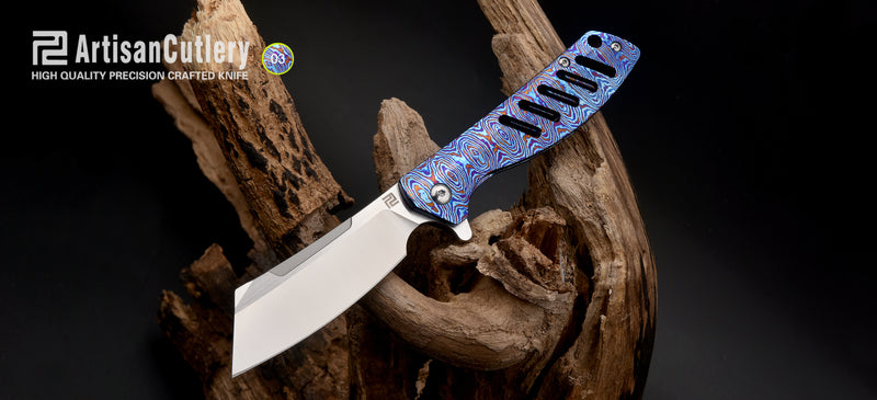 Artisan Cutlery Tomahawk ATZ-1815GS M390 Blade Titanium Damascus Handle Folding Knives