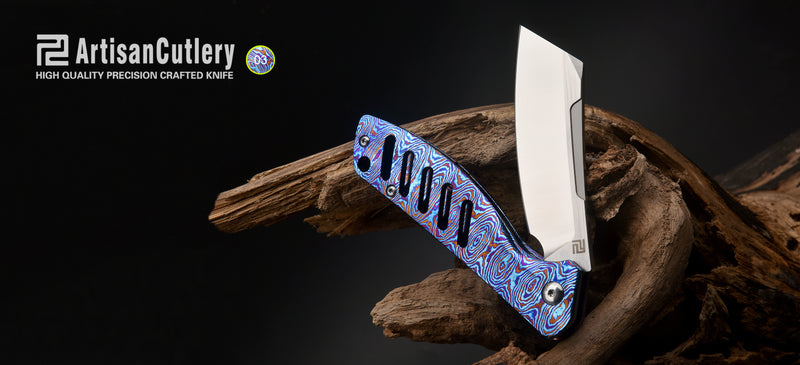 Artisan Cutlery Tomahawk ATZ-1815GS M390 Blade Titanium Damascus Handle Folding Knives