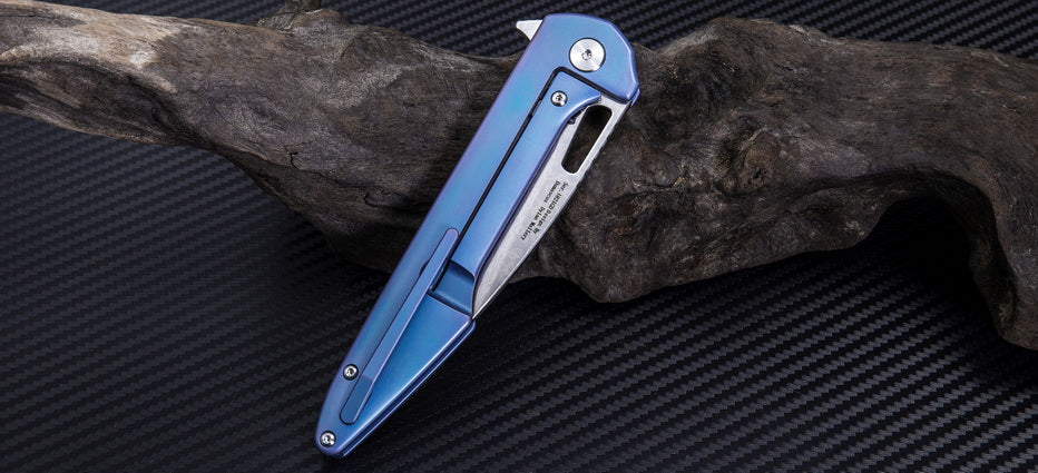 Artisan Cutlery Archaeo ATZ-1821GD Damascus Blade Titanium Handle Folding Knives