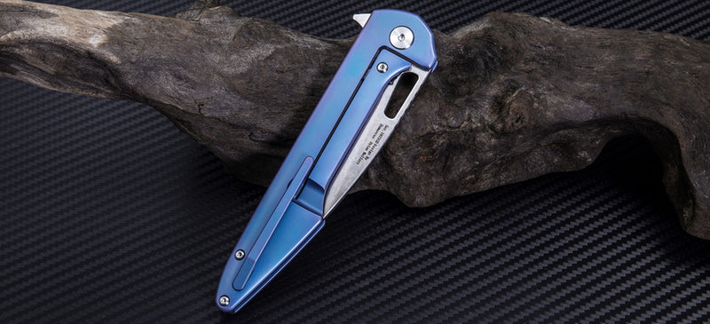 Artisan Cutlery Archaeo ATZ-1821GD Damascus Blade Titanium Handle Folding Knives