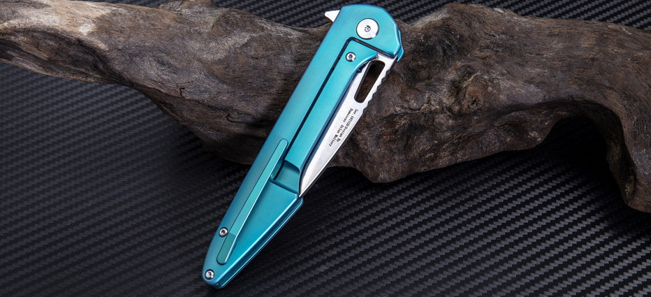 Artisan Cutlery Archaeo ATZ-1821GD Damascus Blade Titanium Handle Folding Knives