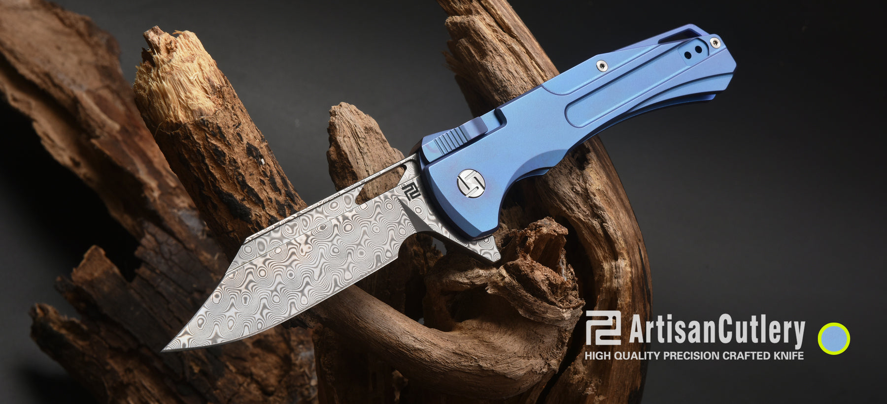 Artisan Cutlery Blowback ATZ-1822GD Damascus Blade Titanium Handle Folding Knives